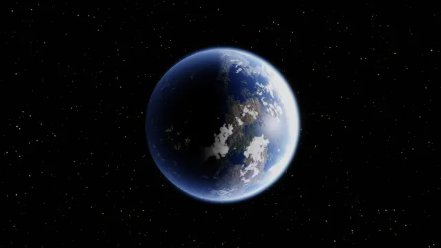 Earth-like planet with oceans, continents, and polar ice caps