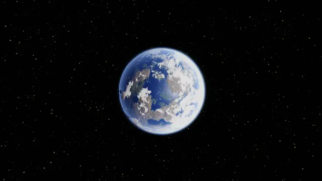 Ice-heavy world with large polar caps and scattered landmasses