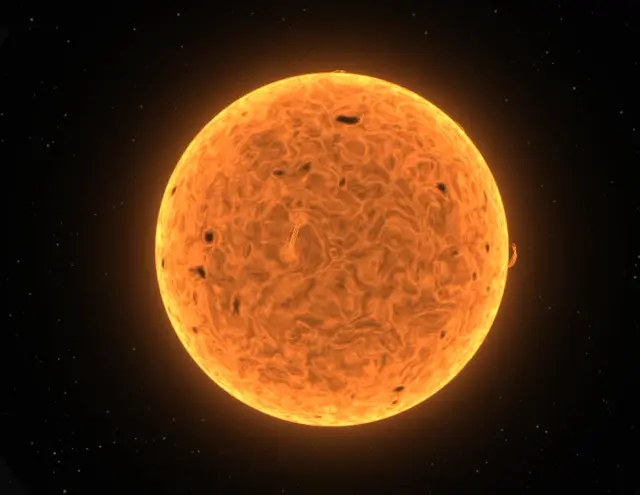 Procedurally generated sun with turbulent surface patterns and sunspots